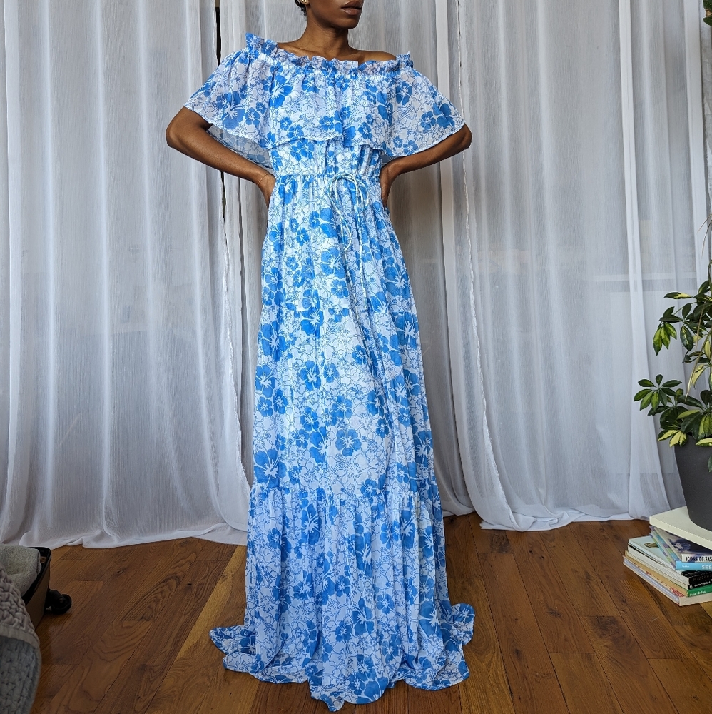 NWT Resortwear Blue Floral Maxi Dress - All Things Mochi | Size Small